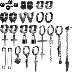 New Cross Dangle Earrings for Men, 25 Pieces Stainless Steel Long Chain …